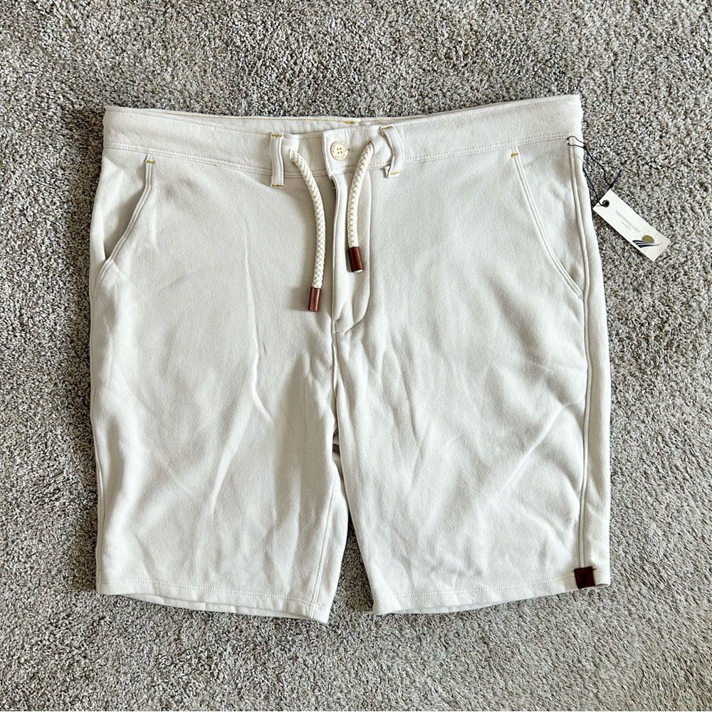 NEW Fundamental Coast Off White Fleece Shorts Size 36 Rope Tie String